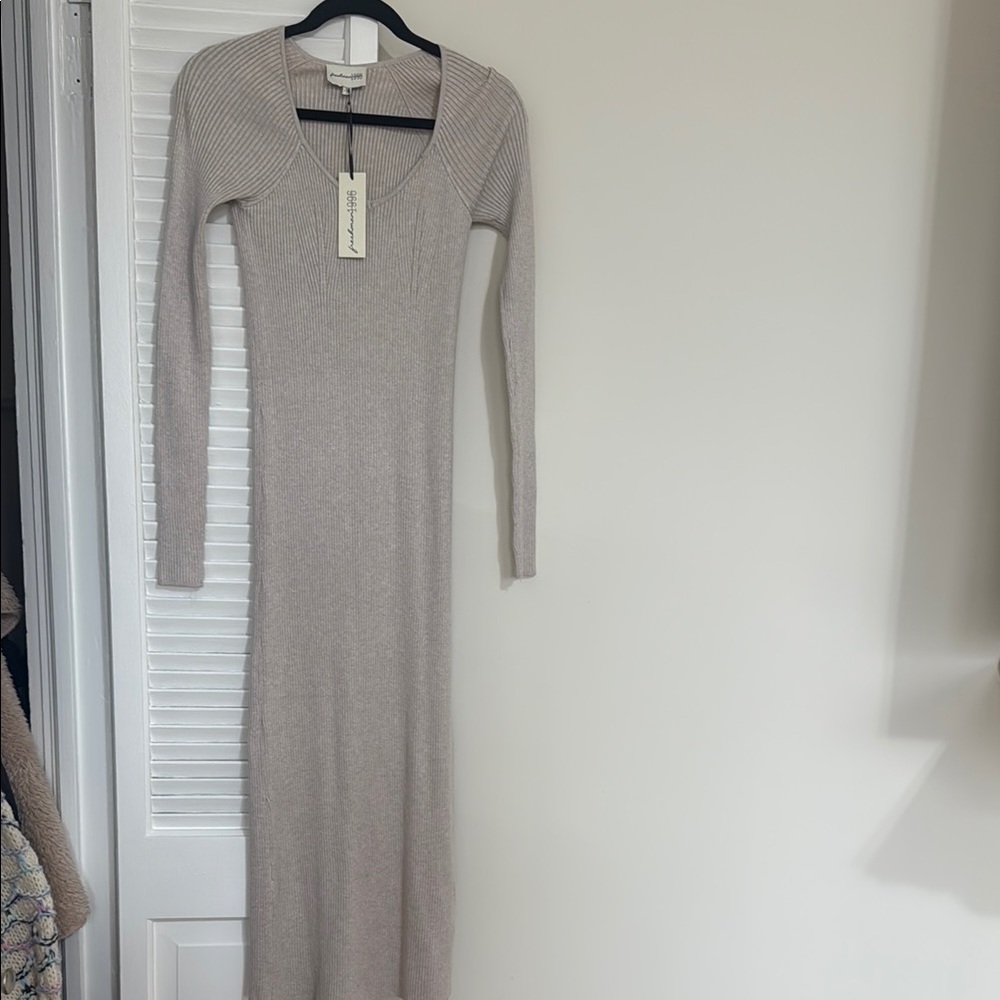 Neutral Ribbed Knit Dress
